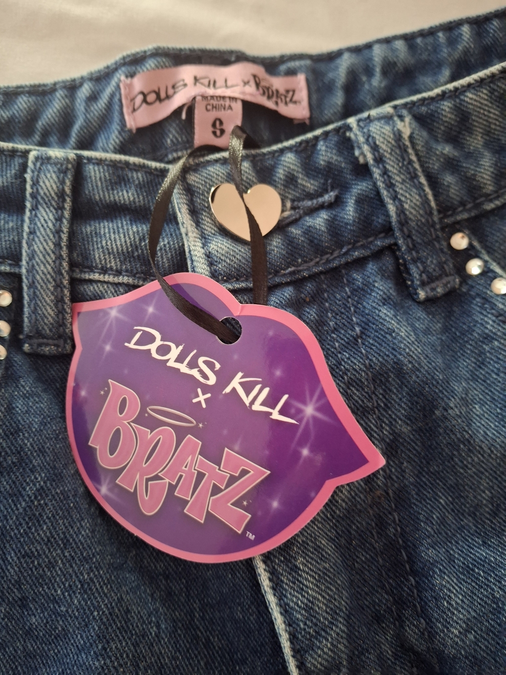 Dolls Kill/ Bratz Straight-Leg Jeans with Stud Trim On Pockets And Sides. Lady S - Picture 3 of 12